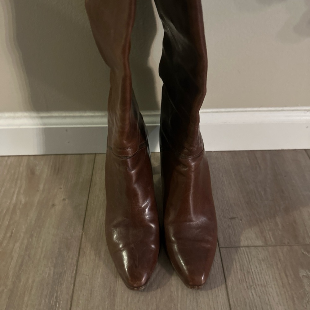 Nickels Brown‎ Boots Ladies 7 AA Leather Zipper Knee Tall Fancy Women's